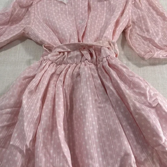 Vtg Kim Originals Dress Girls Prairie 12 Polka Dot Lace Collar Farmcore Cottagec - Picture 12 of 14